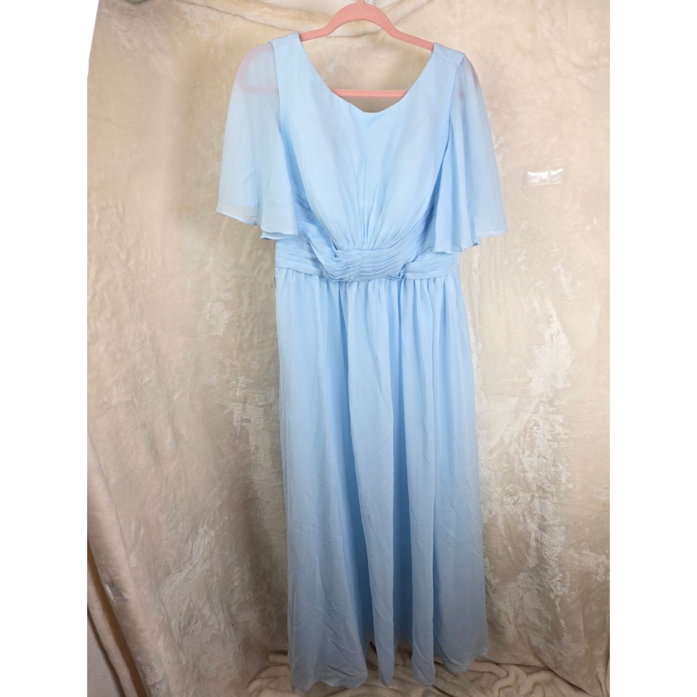 Wear Your Love Light Blue Chiffon Flutter Sleeve Lace Up Back Maxi Gown Dress 12